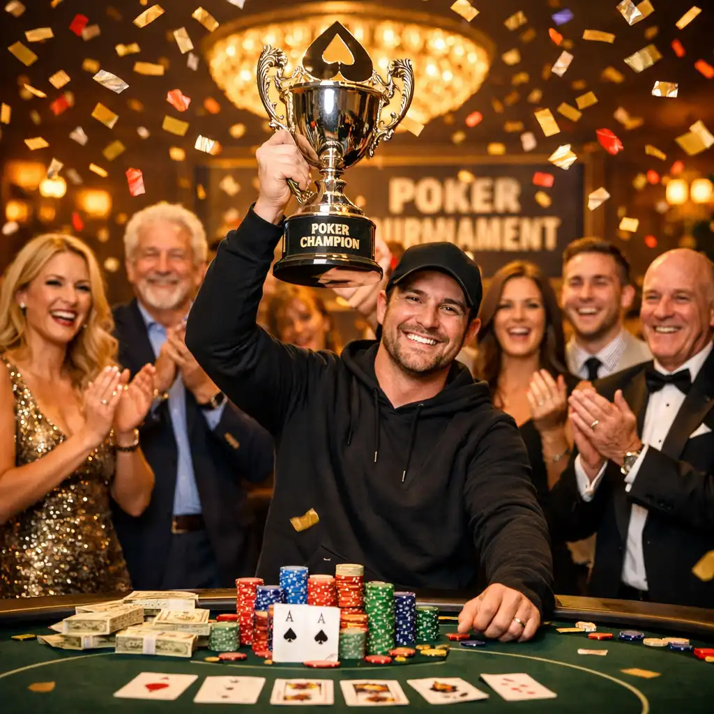 Zwycięzca turnieju pokerowego odbiera trofeum